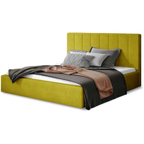 Lit adulte avec coffre de rangement Vareza – Tissu matelassé-Jaune olive-200x200 (1/5)
