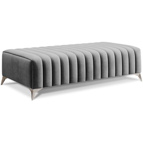 Pouf design velours avec pieds en acier chromé LOZA-Gris clair