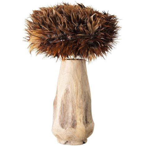 Lampe à poser plumes et teck massif clair vieilli Zoey (1/3)