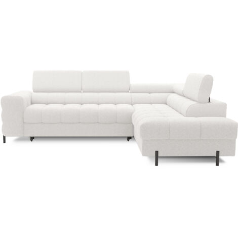 Canapé d'angle convertible en tissu appuis-tête réglables LUCCINO - Coffre et pieds métal noir angle droit-Blanc-angle droit (1/5)
