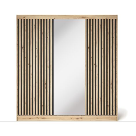 Les Tendances – Armoire chambre adulte 180cm – Chêne artisan – 2 portes coulissantes dont 1 miroir – Mécanisme Laguna Fast – Dimensions H 204 x P 60 cm