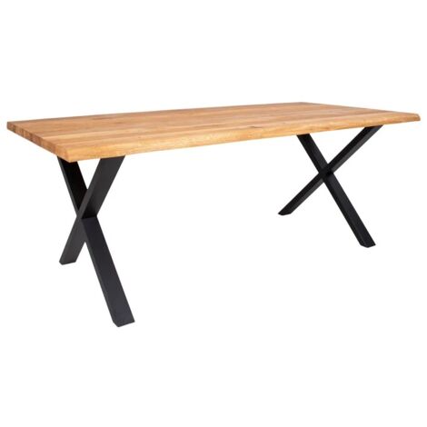 Table à manger industrielle TOULON – Chêne massif & acier noir, design avec bord ondulé 200 cm-Beige-Largeur 200 cm (1/5)