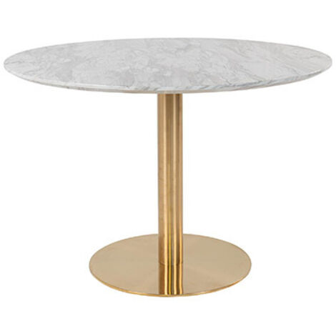M&S – Table à manger ronde 4 personnes 110 cm – Plateau effet marbre blanc – Piètement métal doré – Design contemporain élégant (1/9)