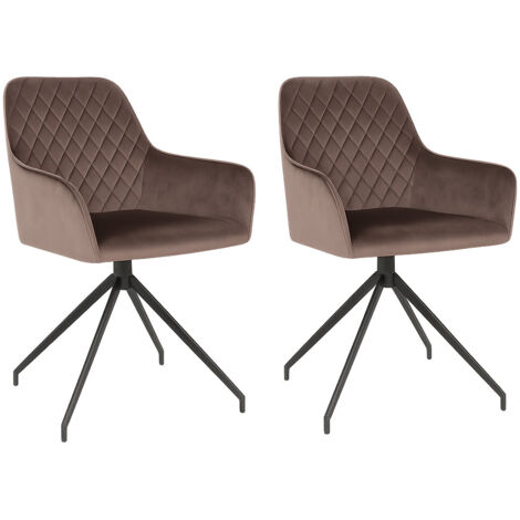 Lot de 2 fauteuils de salle à manger KARU – Velours et pieds métal noir-Marron clair (1/5)