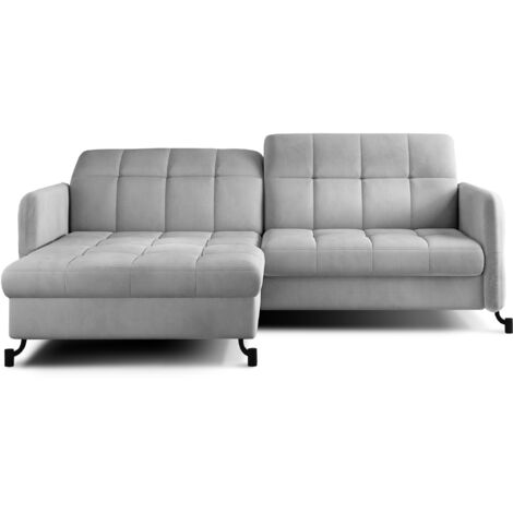 Canapé d'angle convertible velours avec coffre de rangement LORI angle gauche-Gris clair-angle gauche (1/5)