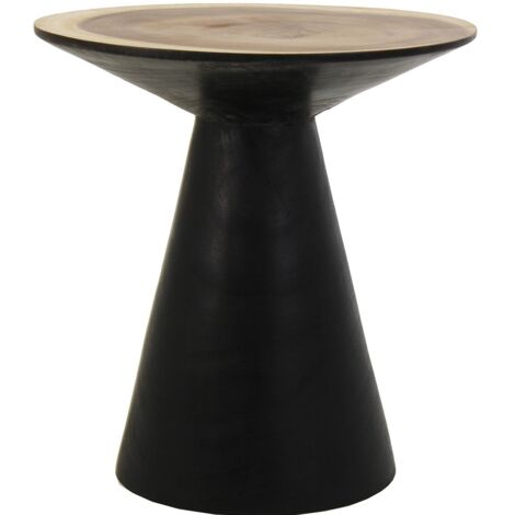 Table basse ronde vintage bois de suar clair et noir vieilli Scott (1/2)