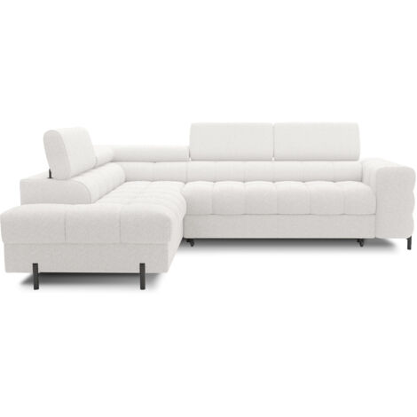 Canapé d'angle convertible en tissu appuis-tête réglables LUCCINO - Coffre et pieds métal noir angle gauche-Blanc-angle gauche (1/5)