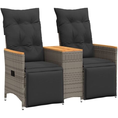 Canapé de jardin inclinable 2 places avec table gris poly rotin (1/5)