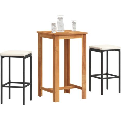 Ensemble de bar de jardin 3 pcs noir bois massif acacia rotin (1/5)