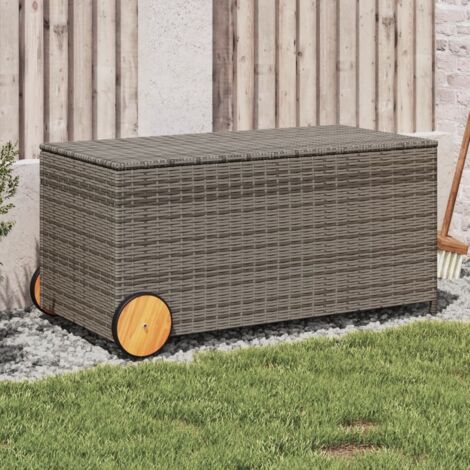 Boîte de rangement de jardin et roues gris 190L résine tressée (1/5)