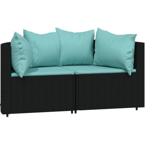 Canapés d'angle de jardin et coussins 2pcs Noir Résine tressée (1/5)