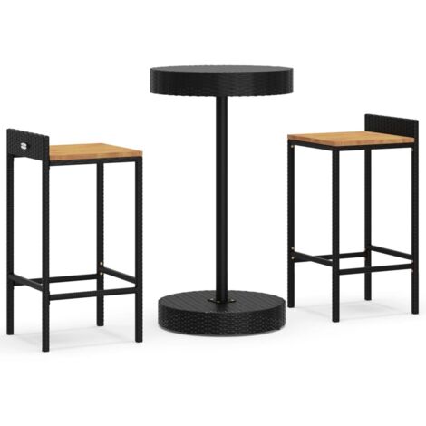Ensemble de bar jardin 3 pcs noir poly rotin-bois massif acacia (1/5)