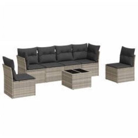 Salon de jardin avec coussins 7 pcs gris clair résine tressée (1/4)