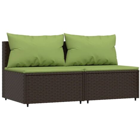 Canapés centraux de jardin coussins 2pcs marron résine tressée (1/5)