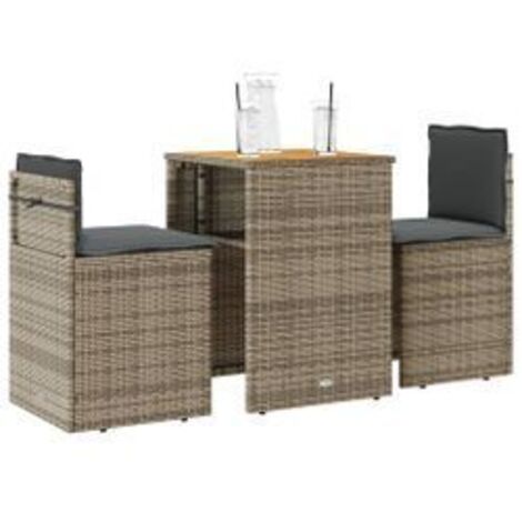 Ensemble de bistro 3 pcs avec coussins gris résine tressée (1/5)