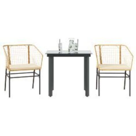 Ensemble à manger jardin coussins 3pcs marron poly rotin verre (1/5)