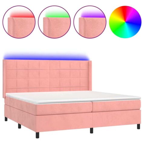 Sommier à lattes de lit matelas et LED Rose 200x200 Velours (1/5)