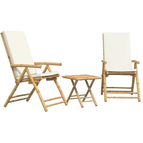 Ensemble de bistro pliante 3 pcs et coussins blanc crème bambou (1/5)