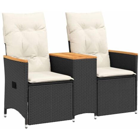 Canapé de jardin inclinable 2 places avec table noir poly rotin (1/5)