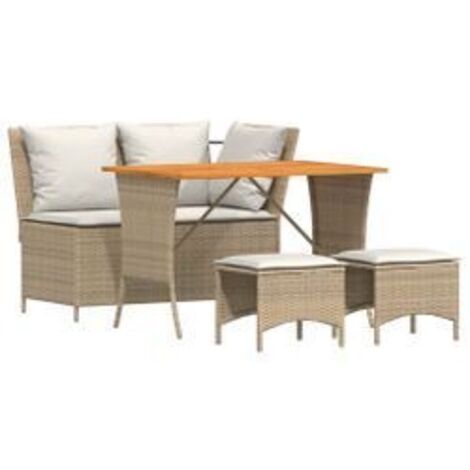 Ensemble à manger de jardin coussins 4 pcs beige résine tressée (1/5)