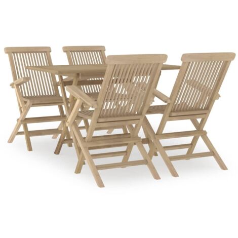 Salon de jardin 5 pcs gris bois de teck massif (1/5)