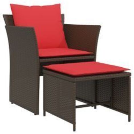 Chaise de jardin avec tabouret marron résine tressée (1/5)