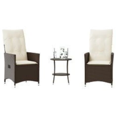 Ensemble de bistro 3 pcs avec coussins marron résine tressée (1/5)