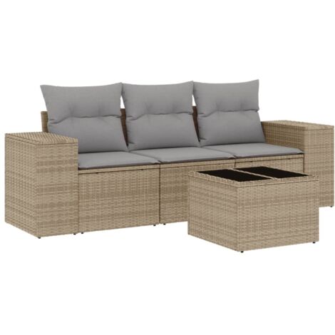Salon de jardin avec coussins 4 pcs beige résine tressée (1/3)
