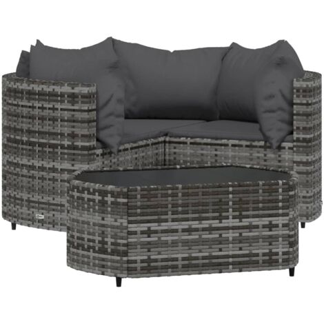 Salon de jardin 4 pcs avec coussins Gris Résine tressée (1/5)