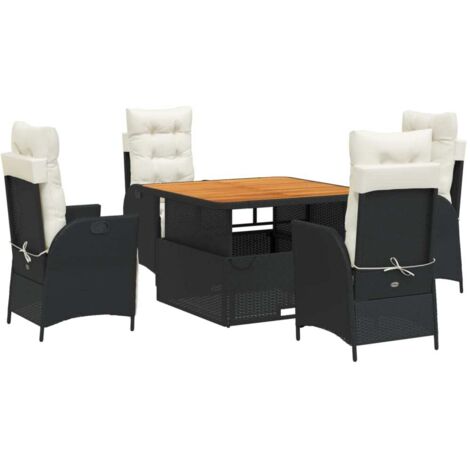 Ensemble à manger de jardin coussins 5pcs Noir Résine tressée (1/5)