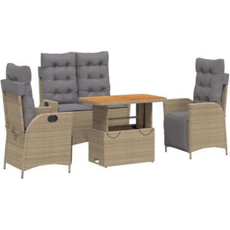 Ensemble à manger de jardin coussins 4 pcs beige résine tressée (1/5)