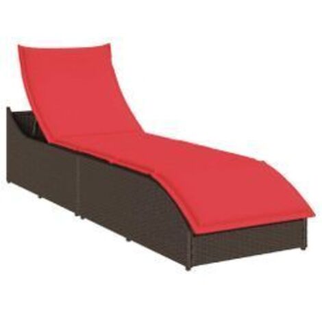 Chaise longue pliante coussin rangement marron résine tressée (1/5)
