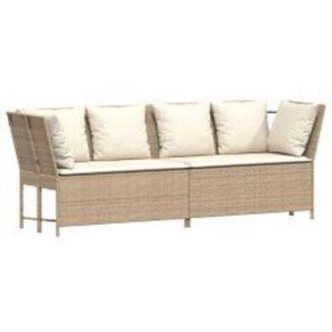 Canapé de jardin avec coussins beige résine tressée (1/5)