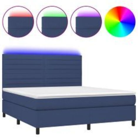 Sommier à lattes de lit et matelas et LED Bleu 160x200 Tissu (1/5)
