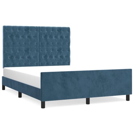 Cadre de lit avec tête de lit Bleu foncé 140x200 Velours (1/5)