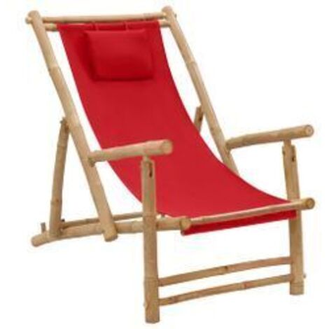 Chaise de terrasse Bambou et toile Rouge (1/5)