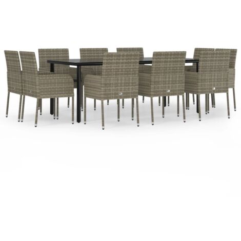 Ensemble à manger jardin 11 pcs avec coussins noir et gris (1/5)