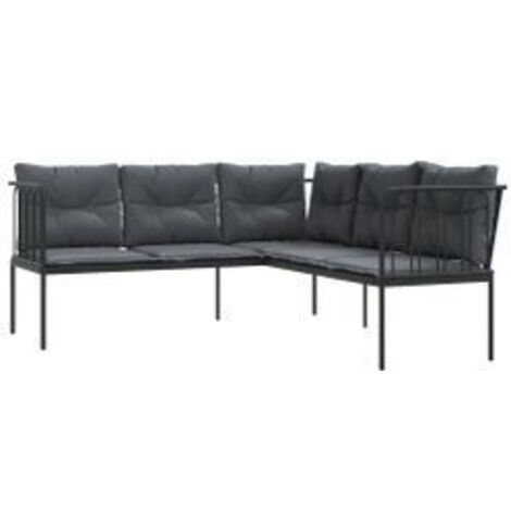 Canapé de jardin avec coussins forme de L noir acier textilène (1/5)