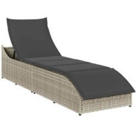Chaise longue pliante coussin et rangement gris clair polyrotin (1/5)
