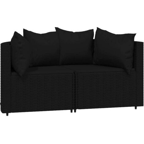 Canapés d'angle de jardin et coussins 2pcs Noir Résine tressée (1/5)