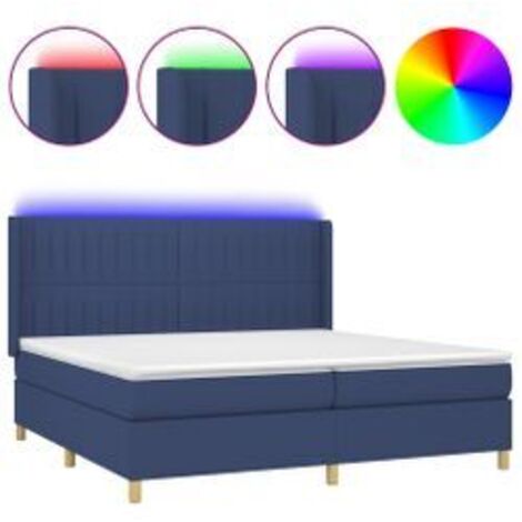 Sommier à lattes de lit matelas et LED Bleu 200x200 Tissu (1/5)