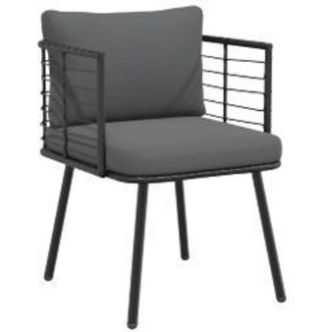 Chaise de jardin avec coussins noir résine tressée (1/5)