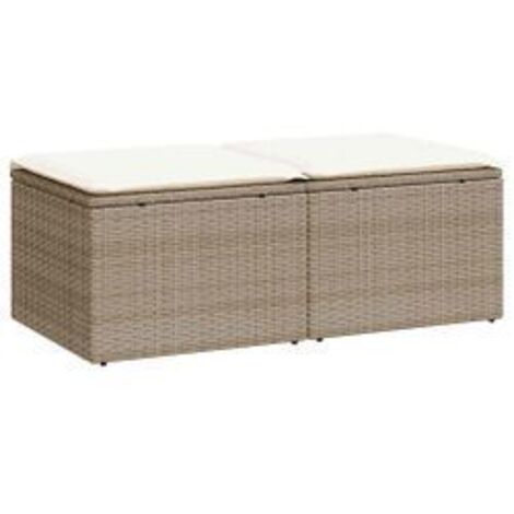 Salon de jardin avec coussins 2 pcs beige résine tressée acacia (1/5)