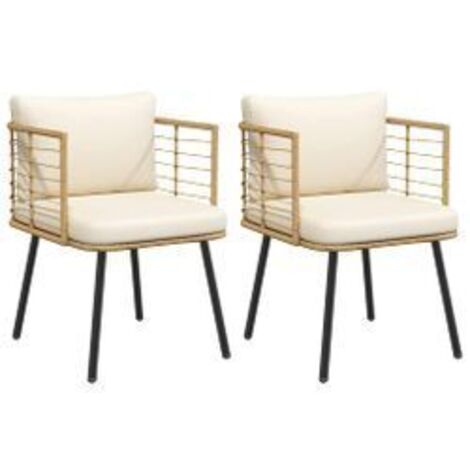 Chaises de jardin lot de 2 avec coussins naturel résine tressée (1/5)