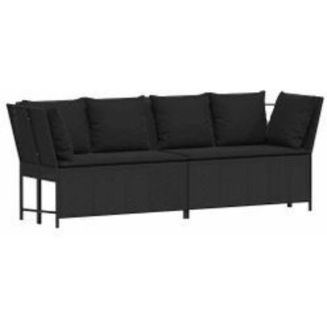 Canapé de jardin avec coussins Noir Résine tressée (1/5)