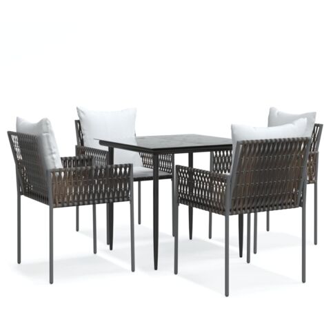 Ensemble à manger de jardin 5 pcs coussins résine tressée acier (1/5)