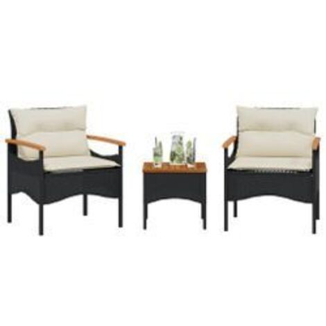 Salon de jardin 3 pcs avec coussins noir résine tressée (1/5)