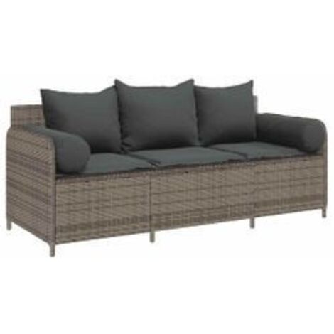 Canapé de jardin avec coussins 3 places gris résine tressée (1/5)