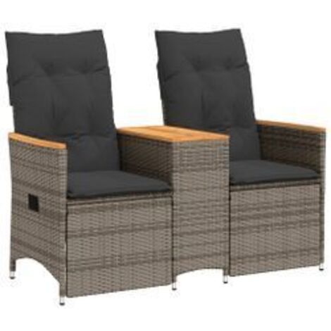 Canapé de jardin inclinable 2 places avec table gris poly rotin (1/5)