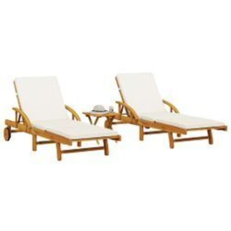 Chaises longues lot de 2 avec table bois massif d'acacia (1/5)